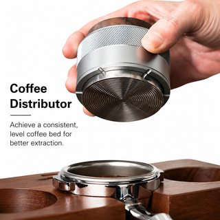 Yozcoffee Distributore e pressino per espresso 51/58 mm in legno di noce, nero/argento — vista alternativa
