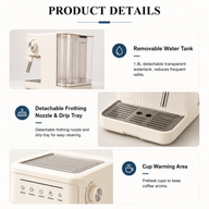 20 Bar Espresso Machine with Steam Wand & 1.8L Tank: water tank details
