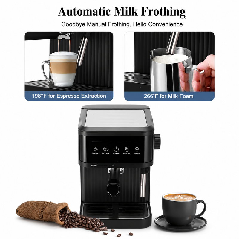 20 Bar Espresso Machine with Steam Wand & 1.8L Tank: milk frothing