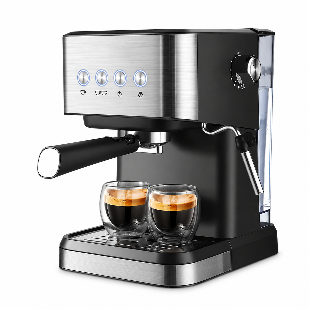 Yozcoffee Macchina per espresso 20 bar da 1,5 L in acciaio inox, nera - immagine del prodotto
