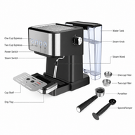 Yozcoffee Macchina per espresso 20 bar da 1,5 L in acciaio inox, nera - miniatura 3