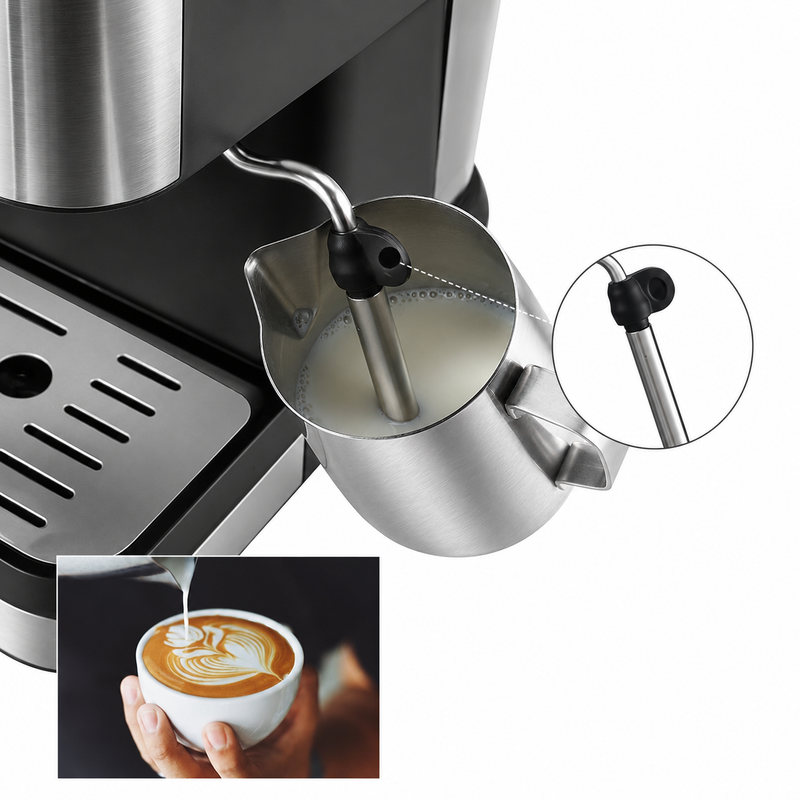 Yozcoffee Macchina per espresso 20 bar da 1,5 L in acciaio inox, nera - immagine del prodotto