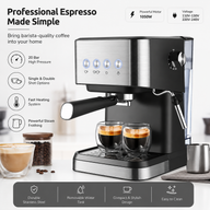 Yozcoffee Macchina per espresso 20 bar da 1,5 L in acciaio inox, nera - miniatura 6