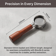 Yozcoffee Portafiltro Breville senza fondo 54 mm con manico in noce per serie 8 - miniatura 5