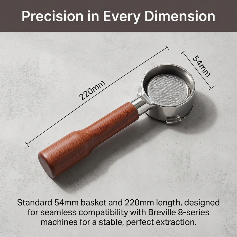 Yozcoffee Portafiltro Breville senza fondo 54 mm con manico in noce per serie 8 - immagine del prodotto