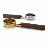 Yozcoffee Portafiltro E61 senza fondo 58 mm con manico in noce, oro/argento - miniatura 1