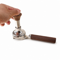 Yozcoffee Portafiltro E61 senza fondo 58 mm con manico in noce, oro/argento - miniatura 3