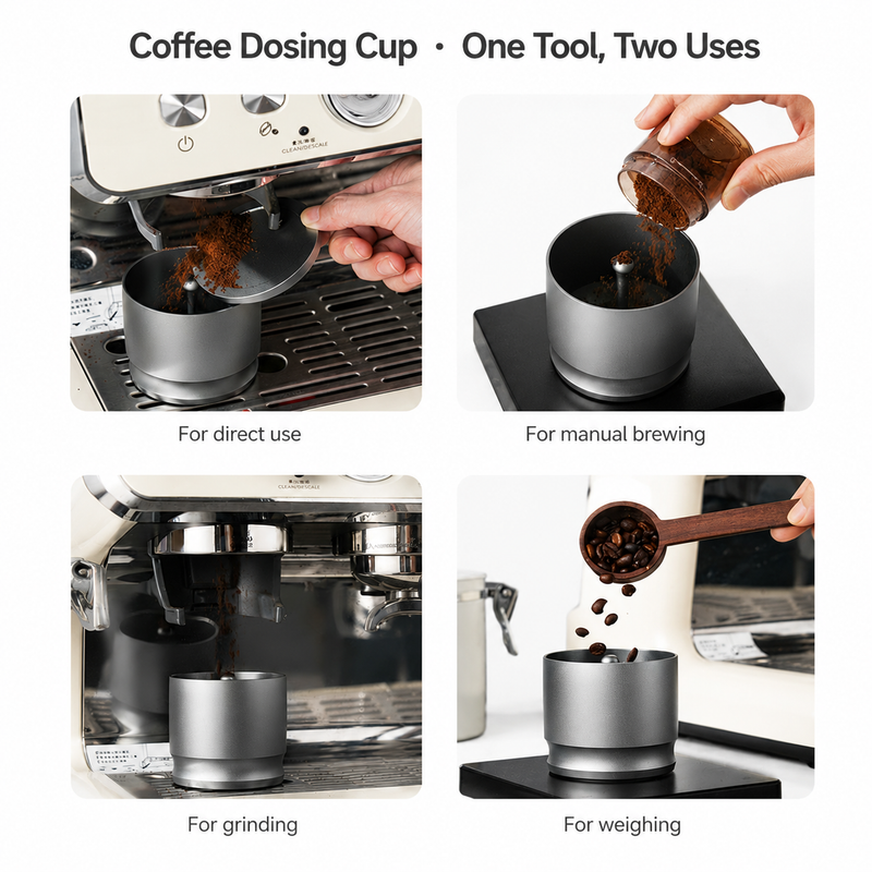 Yozcoffee Bicchiere dosatore per espresso 58 mm in lega di alluminio, nero/argento - immagine del prodotto