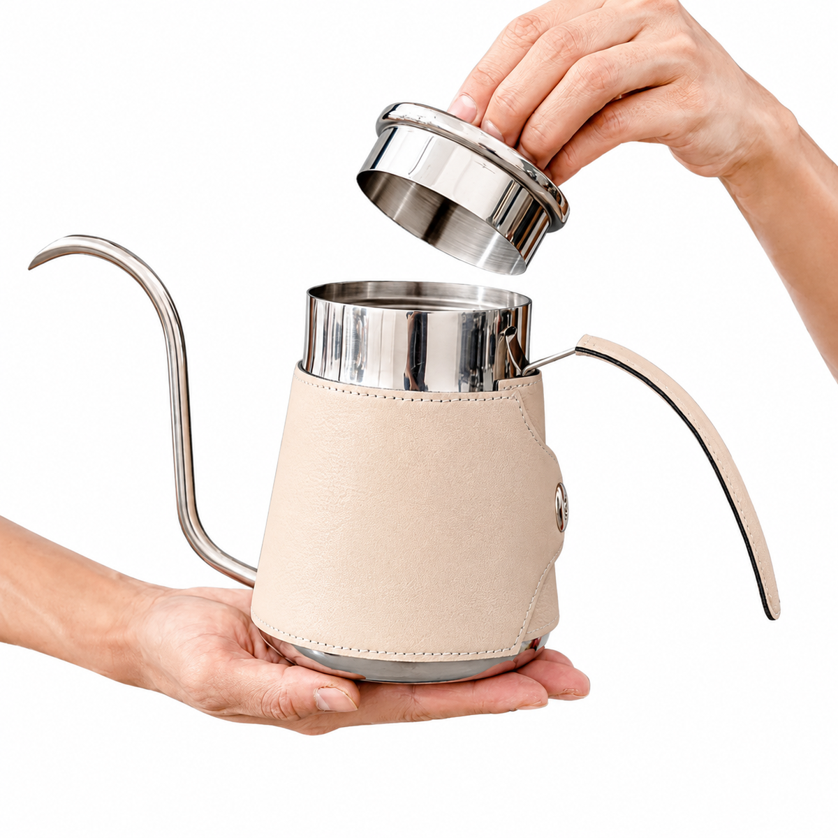 Yozcoffee Bollitore a collo d'oca per pour-over 600/700 ml in acciaio inox 304 rivestito in pelle - immagine del prodotto