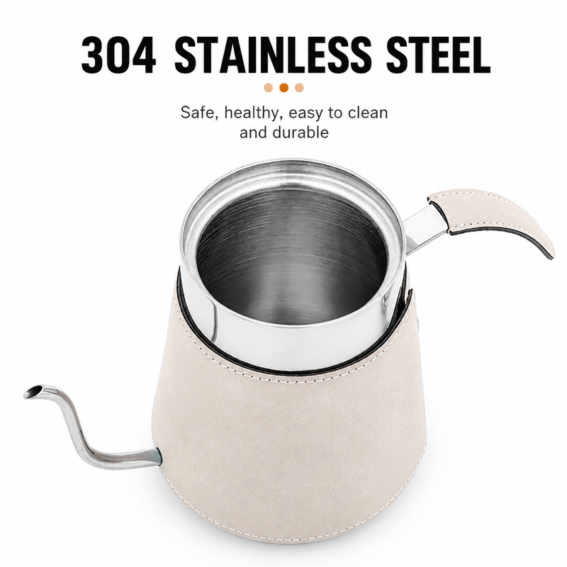 Yozcoffee Bollitore a collo d'oca per pour-over 600/700 ml in acciaio inox 304 rivestito in pelle - immagine del prodotto