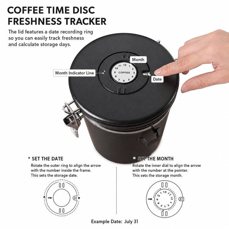 Yozcoffee Contenitore ermetico per caffè 1,5-2,8 L in acciaio inox 304 con valvola unidirezionale - immagine del prodotto