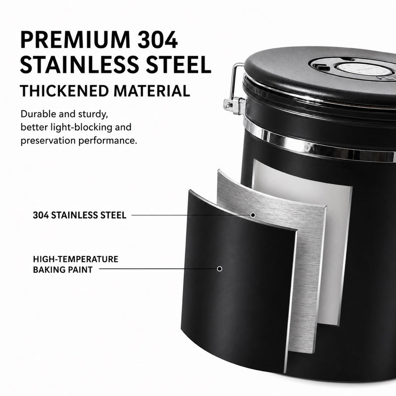 Yozcoffee Contenitore ermetico per caffè 1,5-2,8 L in acciaio inox 304 con valvola unidirezionale - immagine del prodotto