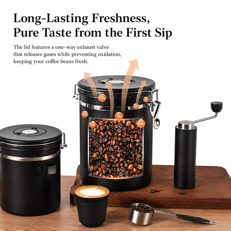 Yozcoffee Contenitore ermetico per caffè 1,5-2,8 L in acciaio inox 304 con valvola unidirezionale - immagine del prodotto