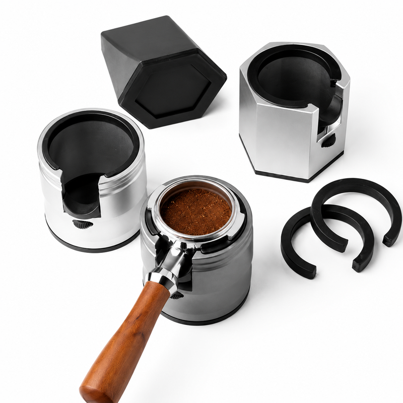 Yozcoffee Supporto regolabile per pressatura espresso in alluminio, argento/grigio - immagine del prodotto