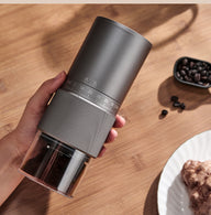 Automatic Espresso Grinder 35 Settings USB-C Rechargeable: gray in a lifestyle coffee setup setup
