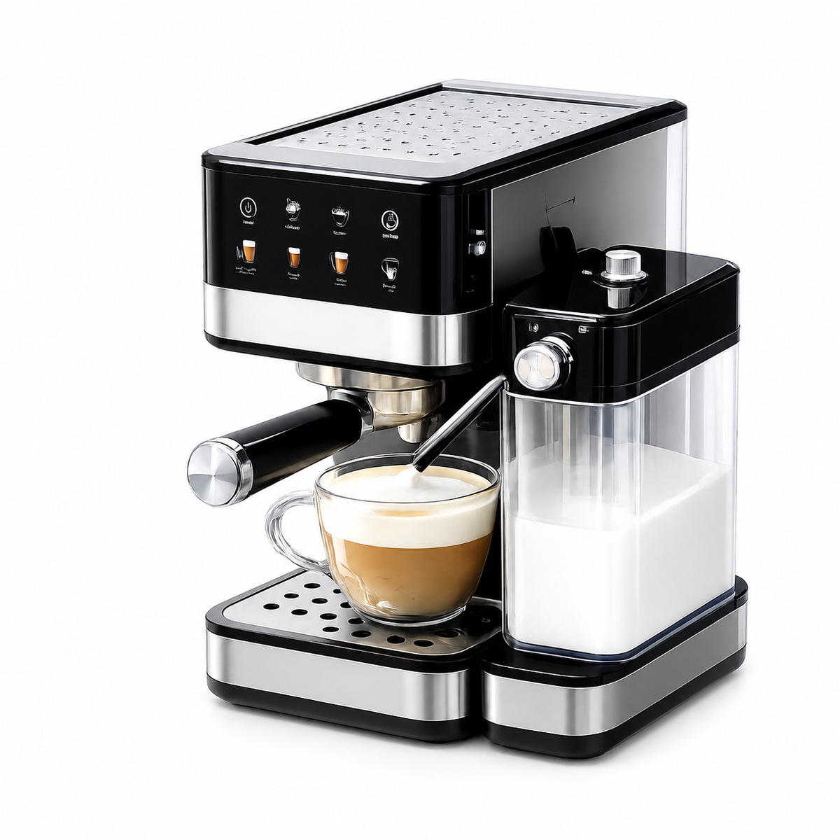 Yozcoffee Macchina per espresso 20 bar in acciaio inox con montalatte, nera - immagine del prodotto