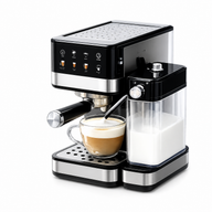 Yozcoffee Macchina per espresso 20 bar in acciaio inox con montalatte, nera - miniatura 1