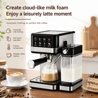 Yozcoffee Macchina per espresso 20 bar in acciaio inox con montalatte, nera - miniatura 2