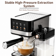 Yozcoffee Macchina per espresso 20 bar in acciaio inox con montalatte, nera - miniatura 5