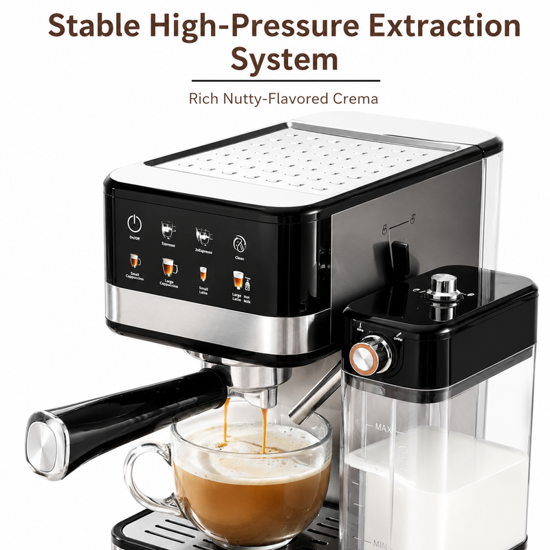 Yozcoffee Macchina per espresso 20 bar in acciaio inox con montalatte, nera - immagine del prodotto