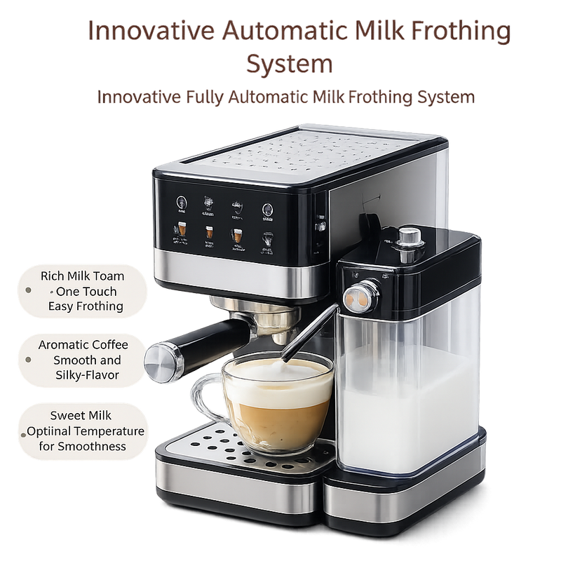 Yozcoffee Macchina per espresso 20 bar in acciaio inox con montalatte, nera - immagine del prodotto