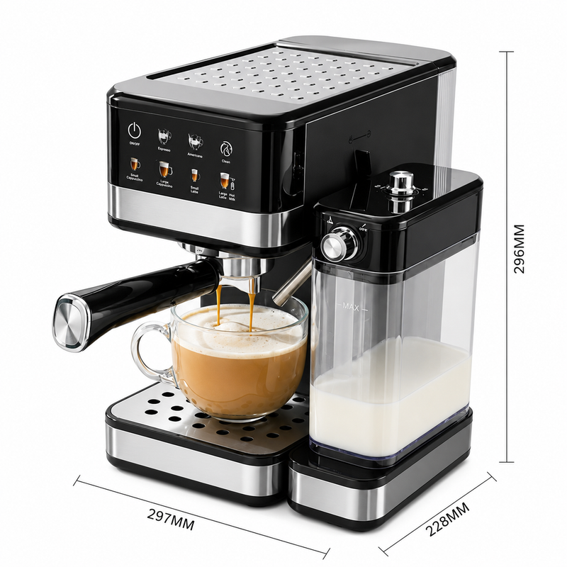 Yozcoffee Macchina per espresso 20 bar in acciaio inox con montalatte, nera - immagine del prodotto