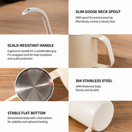 Yozcoffee Bollitore a collo d'oca per pour-over 350 ml in acciaio inox, beccuccio 5 mm - miniatura 3