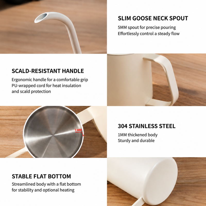 Yozcoffee Bollitore a collo d'oca per pour-over 350 ml in acciaio inox, beccuccio 5 mm - immagine del prodotto