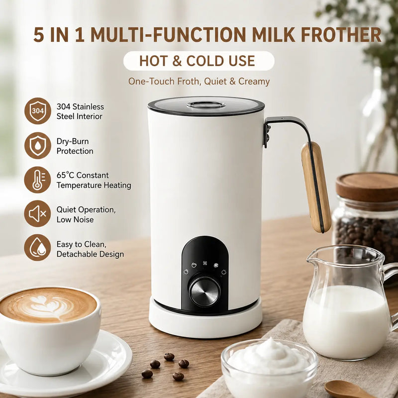 Yozcoffee automatic milk frother with hot and cold foam features