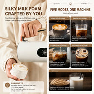Five hot and cold foam and milk modes for coffee drinks