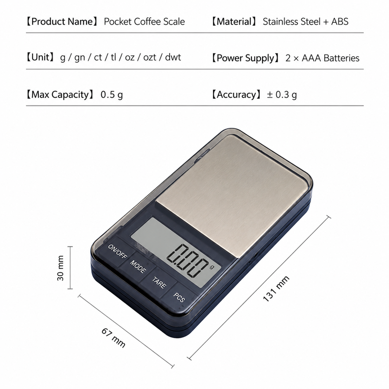 Yozcoffee Bilancia tascabile per caffè 500 g/0,01 g con LCD retroilluminato, nera - immagine del prodotto