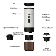 Portable Espresso Maker Brew Capsules or Ground Coffee: exploded parts