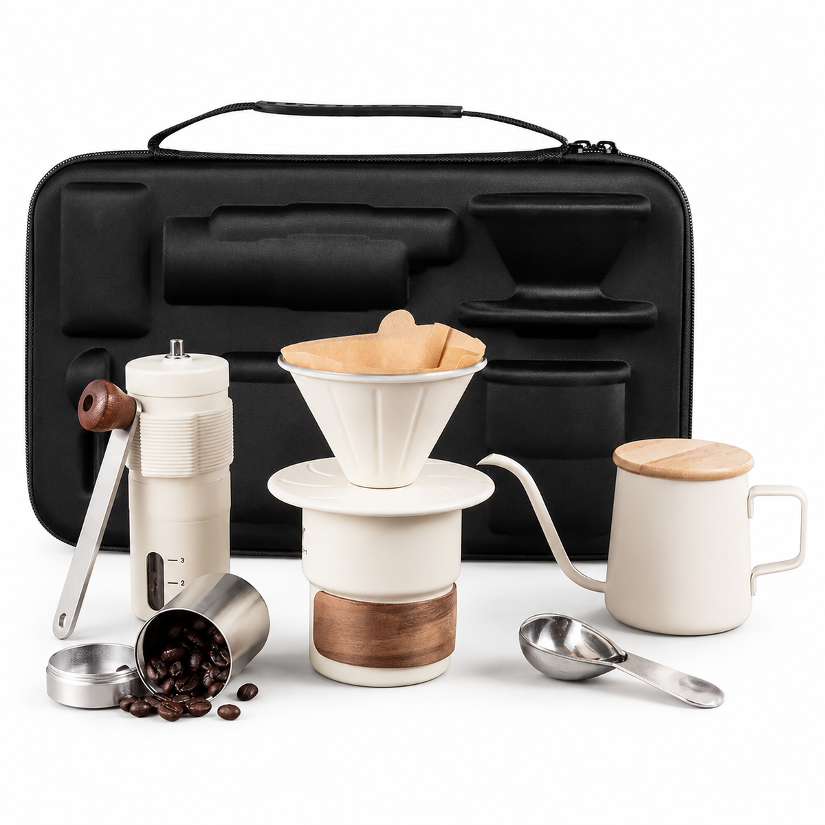 Yozcoffee Set pour-over portatile da 6 pezzi con macinacaffè manuale e custodia - immagine del prodotto
