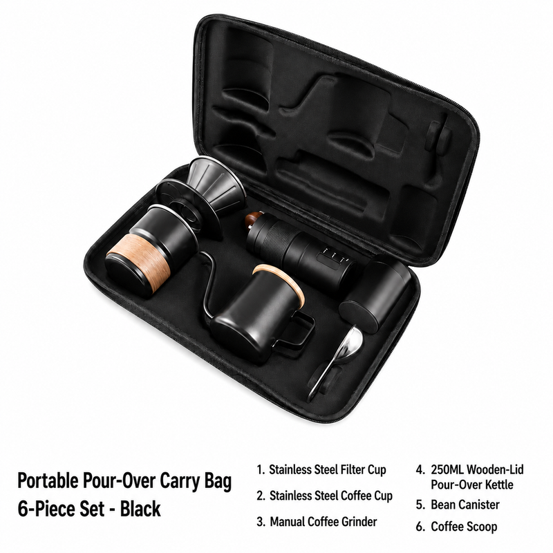Yozcoffee Set pour-over portatile da 6 pezzi con macinacaffè manuale e custodia - immagine del prodotto