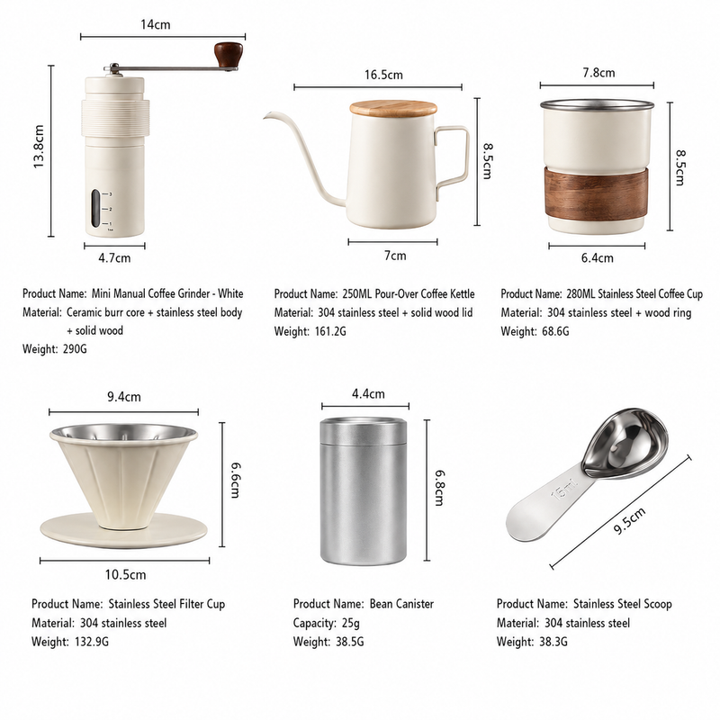 Yozcoffee Set pour-over portatile da 6 pezzi con macinacaffè manuale e custodia - immagine del prodotto