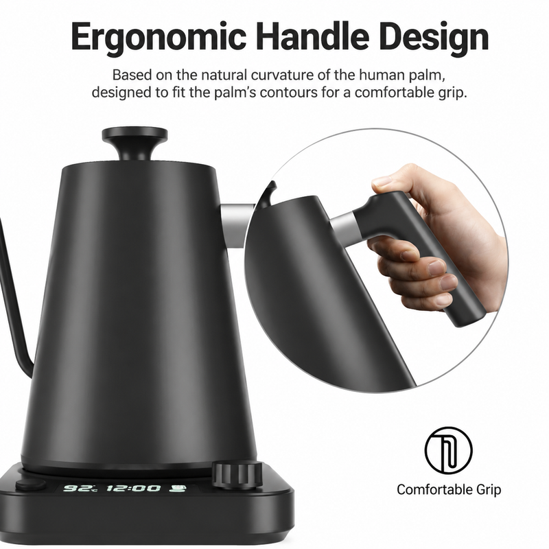 Smart Electric Gooseneck Kettle, 0.9L ±1°C Control: temperature ergonomic handl