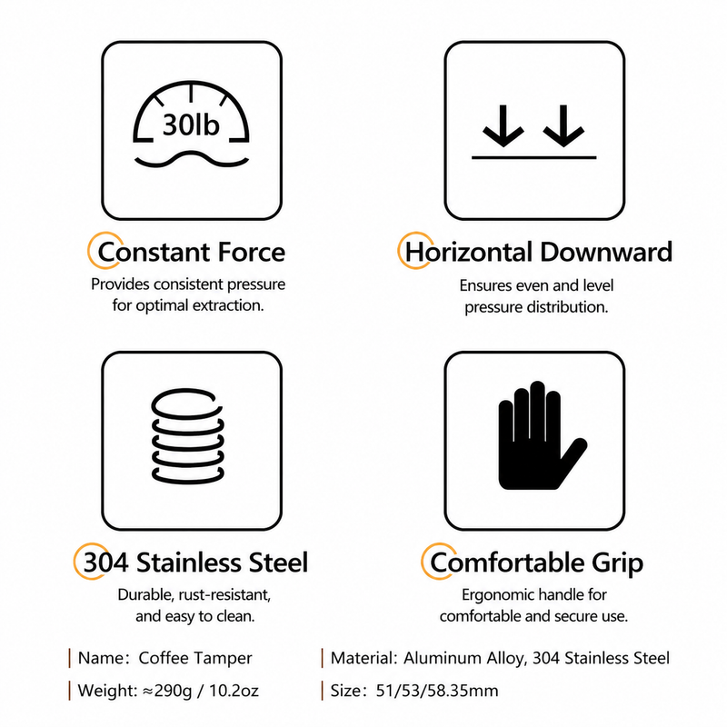 Yozcoffee Pressino a molla e distributore WDT 51/53/58,35 mm in acciaio inox - immagine del prodotto