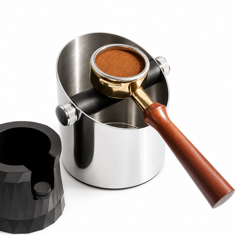 Yozcoffee Battifiltro per espresso in acciaio inox e silicone, argento/nero - immagine del prodotto
