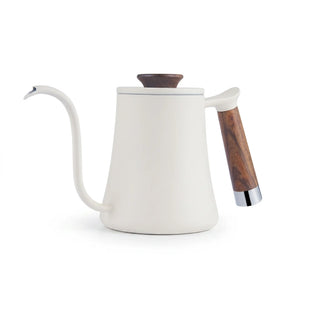 Yozcoffee Bollitore a collo d'oca per pour-over 350/600 ml con manico in legno, nero/bianco — foto del prodotto