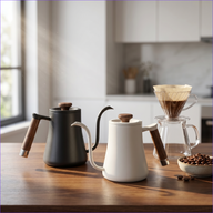 Yozcoffee Bollitore a collo d'oca per pour-over 350/600 ml con manico in legno, nero/bianco - miniatura 3