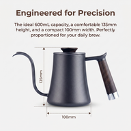Yozcoffee Bollitore a collo d'oca per pour-over 350/600 ml con manico in legno, nero/bianco - miniatura 4