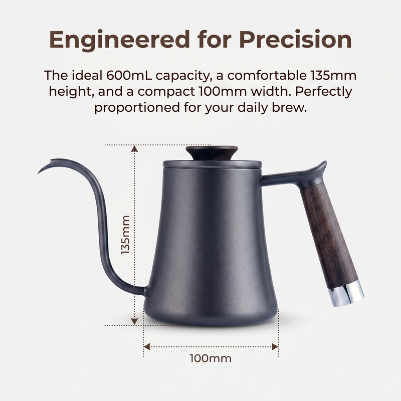 Yozcoffee Bollitore a collo d'oca per pour-over 350/600 ml con manico in legno, nero/bianco - immagine del prodotto